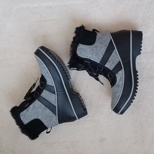 Sorel Tivoli Iv Black/Gray Waterproof Winter Boots Wool & Rubber, Faux Fur Lined